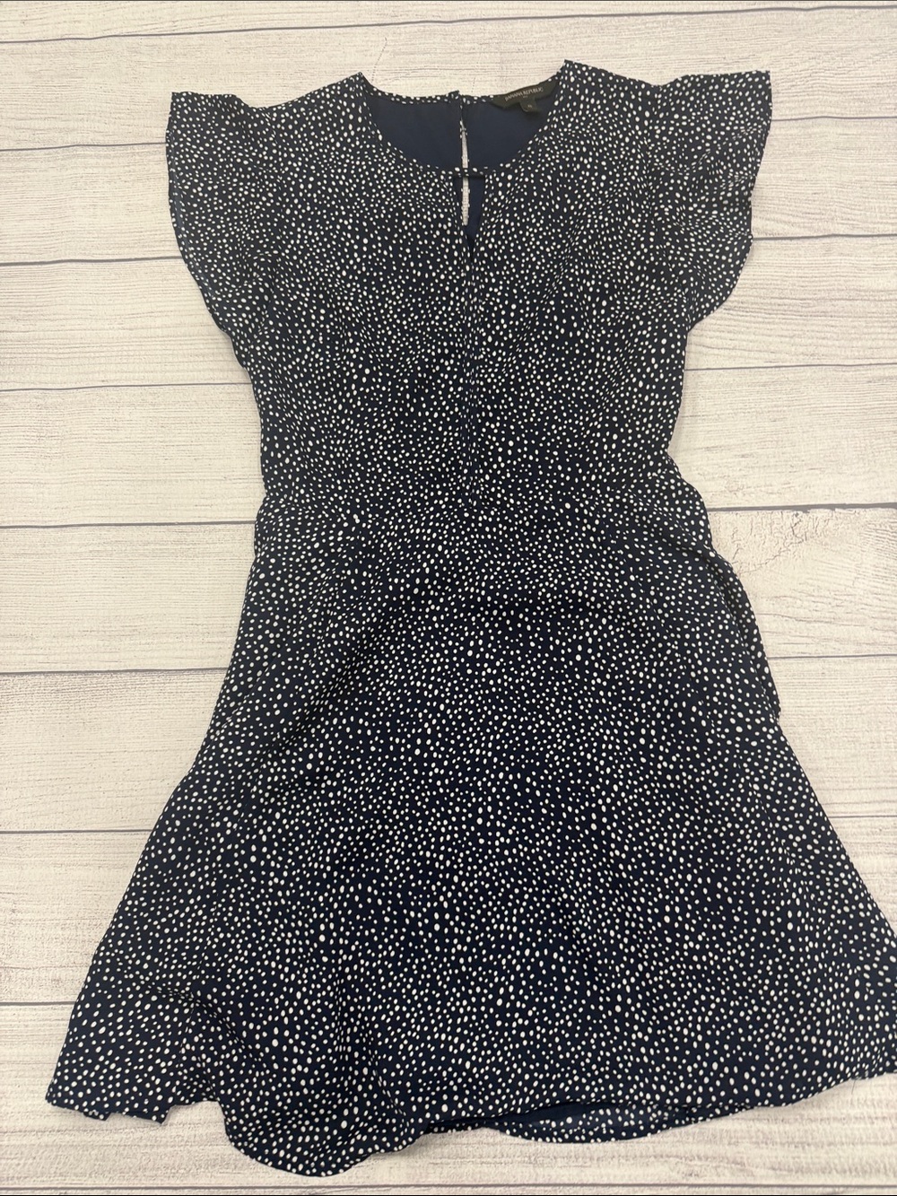Banana Republic Navy Polka Dot Flutter Sleeve Fit & Flare Dress Size 0